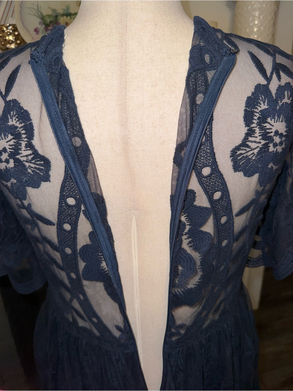 Navy Lace V-Neck Maxi Dress - Picture 9 of 10